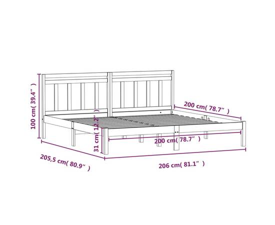 Cadru de pat, alb, 200x200 cm, lemn masiv de pin, 9 image