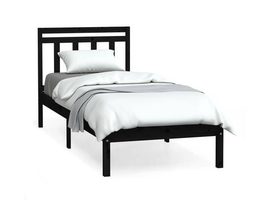 Cadru de pat single 3ft, negru, 90x190 cm, lemn masiv, 2 image