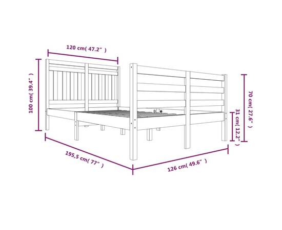 Cadru de pat small double 4ft, 120x190 cm, lemn masiv, 7 image