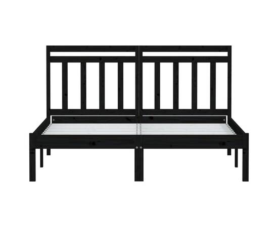 Cadru de pat small double 4ft, negru, 120x190 cm, lemn masiv, 4 image