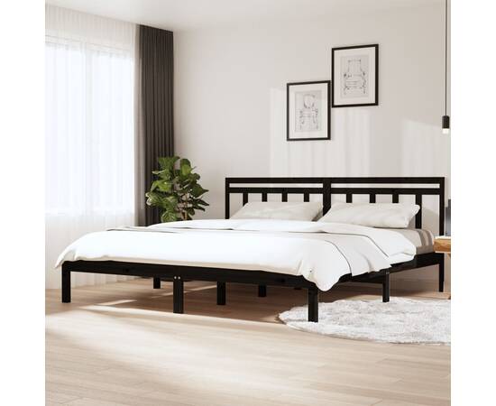 Cadru de pat super king 6ft, negru, 180x200 cm, lemn masiv