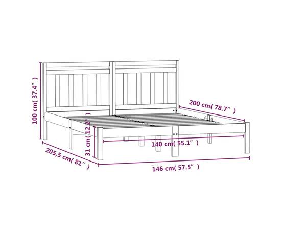 Cadru pat, alb, 140x200 cm, lemn masiv de pin, 9 image