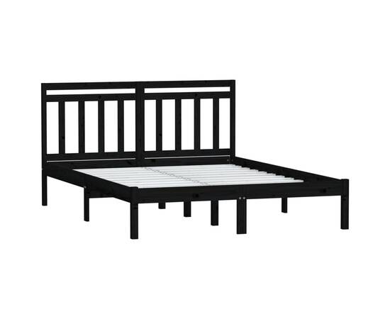 Cadru pat, negru, 140x190 cm, lemn masiv de pin, 3 image