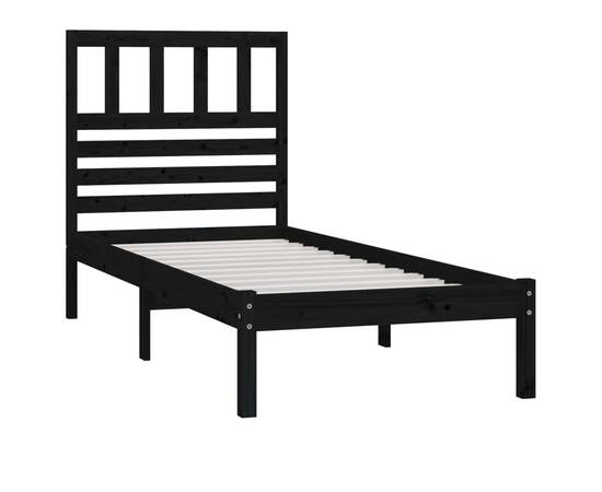 Cadru de pat, 100x200 cm, negru, lemn masiv de pin, 4 image
