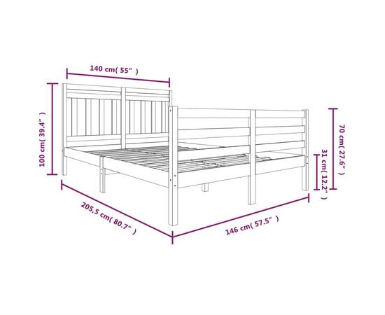 Cadru de pat, 140x200 cm, lemn masiv, 7 image