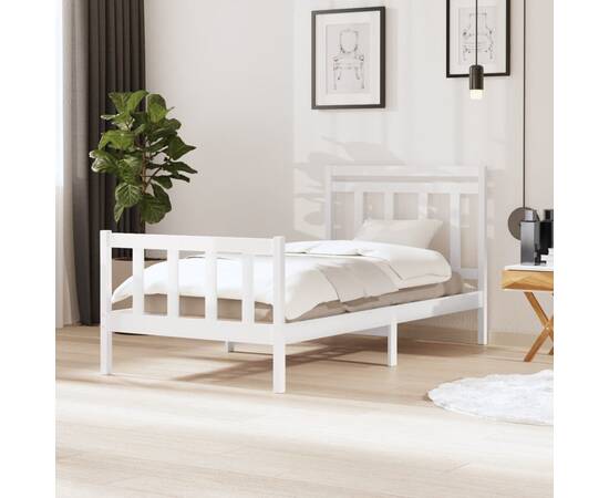Cadru de pat, alb, 100x200 cm, lemn masiv