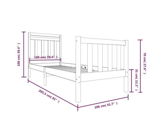 Cadru de pat, alb, 100x200 cm, lemn masiv, 9 image