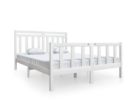 Cadru de pat, alb, 160x200 cm, lemn masiv, 2 image