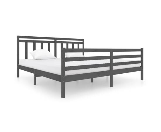 Cadru de pat, gri , 200x200 cm, lemn masiv, 2 image