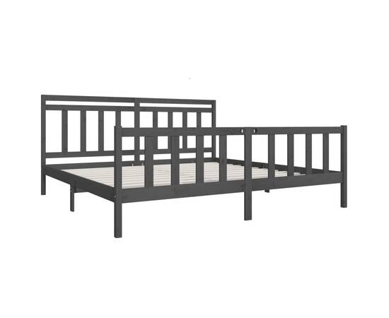 Cadru de pat, gri , 200x200 cm, lemn masiv, 3 image