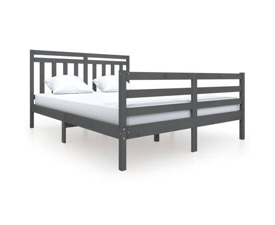 Cadru de pat, gri, 160x200 cm, lemn masiv, 2 image