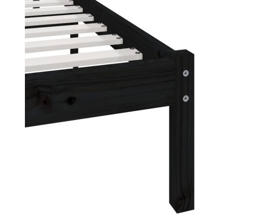 Cadru de pat, negru, 140x190 cm, lemn masiv de pin, 7 image