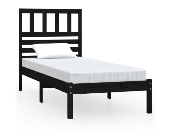 Cadru de pat single 3ft, negru, 90x190 cm, lemn masiv de pin, 2 image