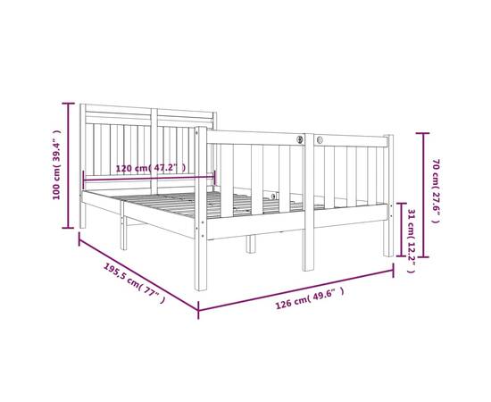 Cadru de pat small double 4ft, 120x190 cm, lemn masiv, 9 image