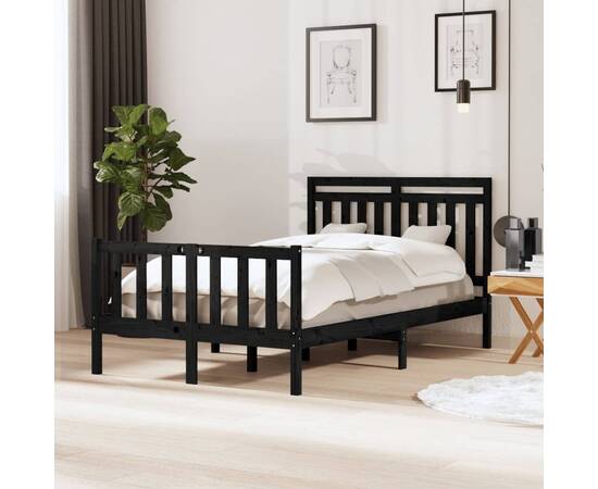 Cadru de pat small double 4ft, negru, 120x190 cm, lemn masiv