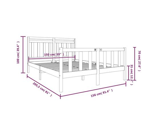 Cadru pat 5ft king size ,150x200 cm,lemn masiv, 9 image