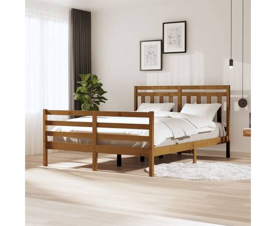 Cadru pat 5ft king size, maro miere, 150x200 cm, lemn masiv