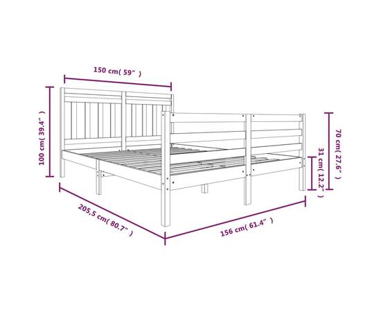 Cadru pat 5ft king size, maro miere, 150x200 cm, lemn masiv, 7 image