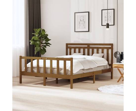 Cadru pat 5ft king size, maro miere, 150x200 cm, lemn masiv