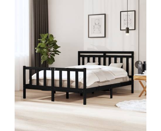 Cadru pat 5ft king size, negru, 150x200 cm, lemn masiv