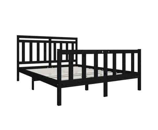 Cadru pat 5ft king size, negru, 150x200 cm, lemn masiv, 3 image