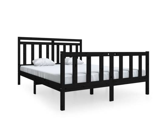 Cadru pat 5ft king size, negru, 150x200 cm, lemn masiv, 2 image