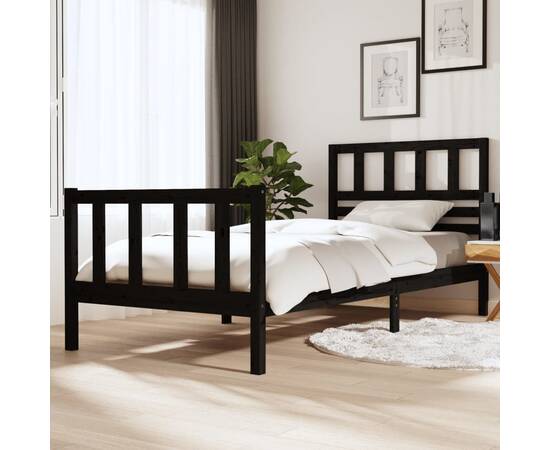 Cadru de pat, 100x200 cm, negru, lemn masiv