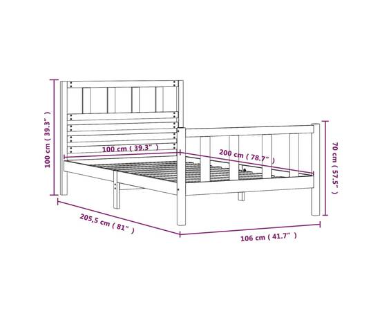 Cadru de pat, 100x200 cm, negru, lemn masiv, 9 image