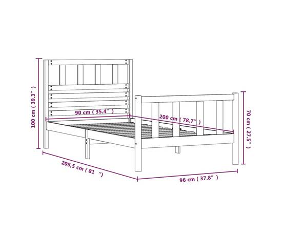 Cadru de pat, negru, 90x200 cm, lemn masiv, 9 image
