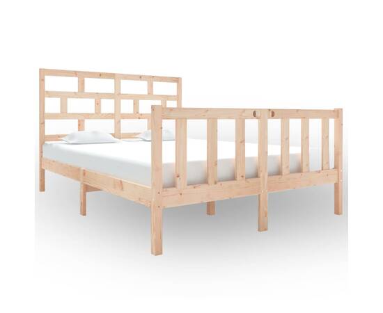 Cadru de pat dublu 4ft6, 135x190 cm, lemn masiv de pin, 2 image
