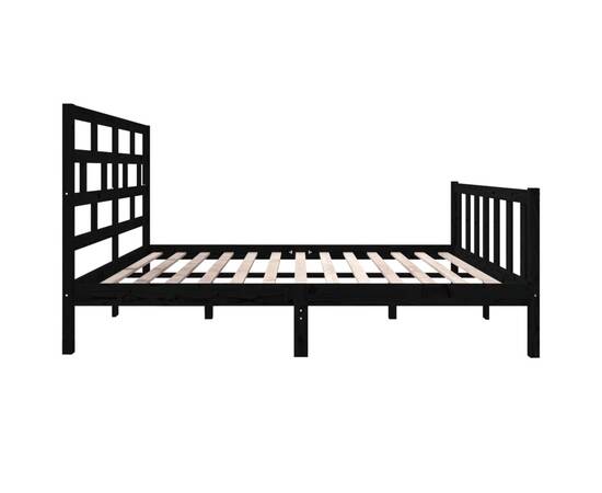 Cadru de pat dublu 4ft6, negru, 135x190 cm, lemn masiv de pin, 5 image
