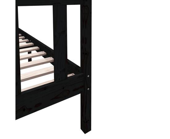 Cadru de pat dublu 4ft6, negru, 135x190 cm, lemn masiv de pin, 7 image