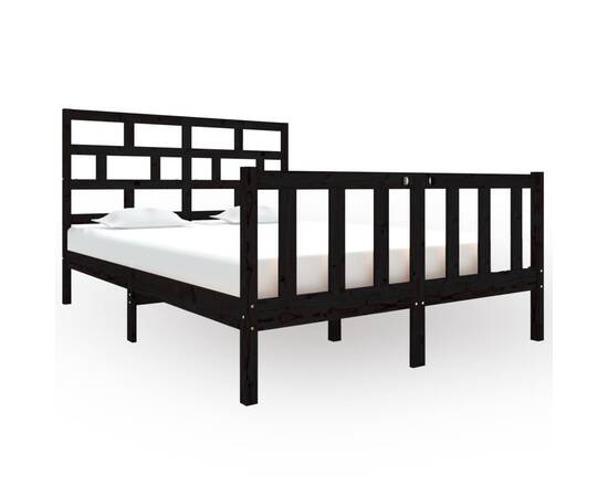 Cadru de pat dublu 4ft6, negru, 135x190 cm, lemn masiv de pin, 2 image