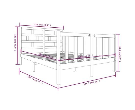 Cadru de pat small double 4ft, negru, 120x190 cm, lemn masiv, 9 image