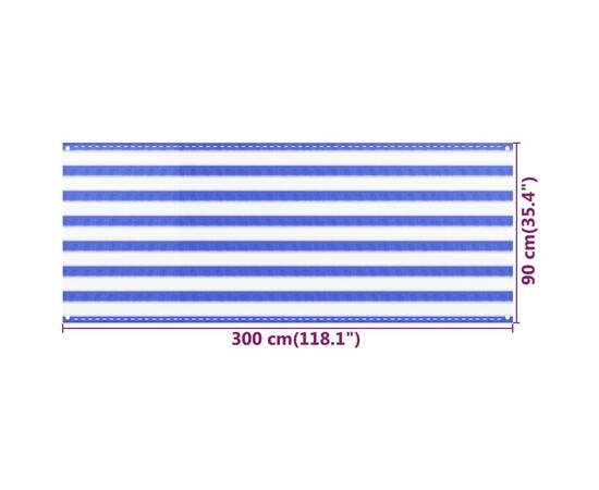 Paravan de balcon, albastru și alb, 90x300 cm, hdpe, 5 image