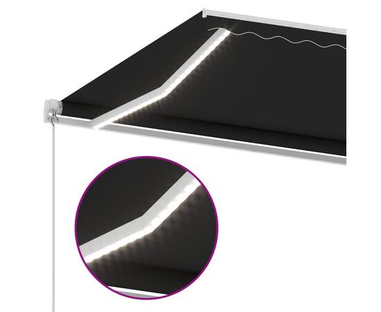 Copertină retractabilă manual cu led, antracit, 400x300 cm, 8 image