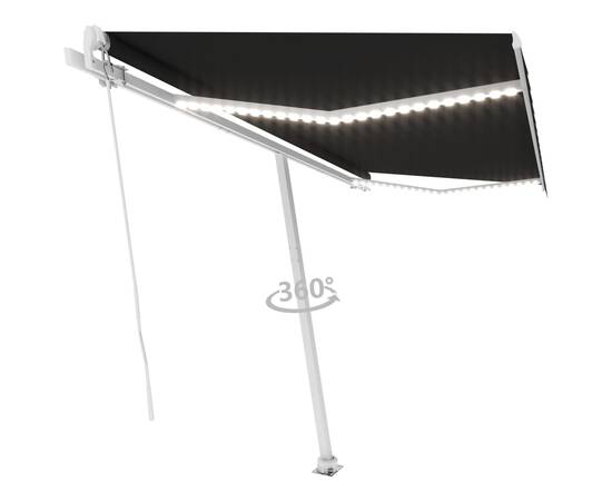 Copertină retractabilă manual cu led, antracit, 400x300 cm, 2 image