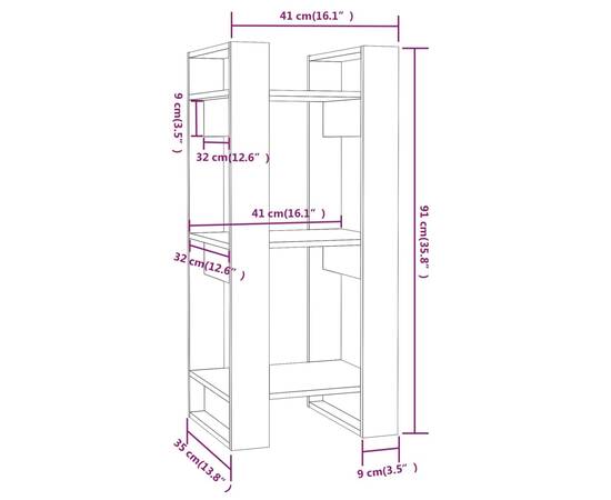 Bibliotecă/separator cameră, gri, 41x35x91 cm, lemn masiv pin, 8 image