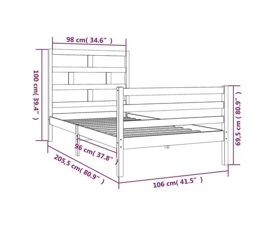Cadru de pat, 100x200 cm, lemn masiv de pin, 9 image