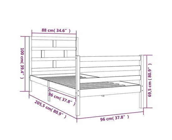 Cadru de pat, 90x200 cm, lemn masiv de pin, 9 image