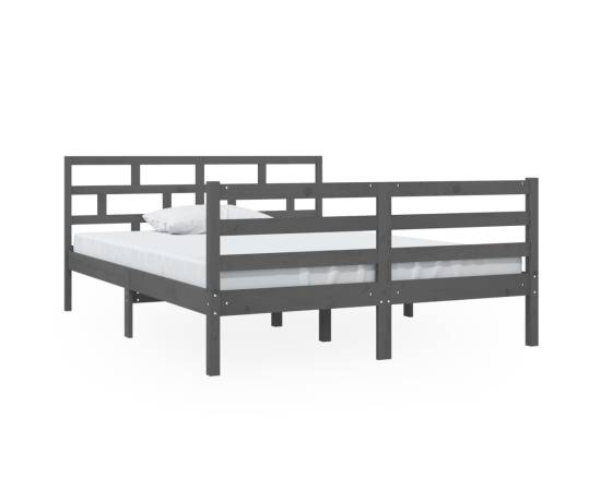 Cadru de pat, gri, 140x190 cm, lemn masiv de pin, 2 image