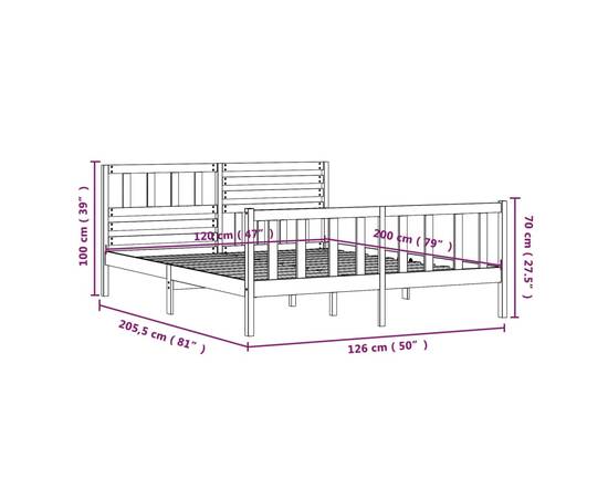 Cadru de pat, negru, 120x200 cm, lemn masiv, 9 image