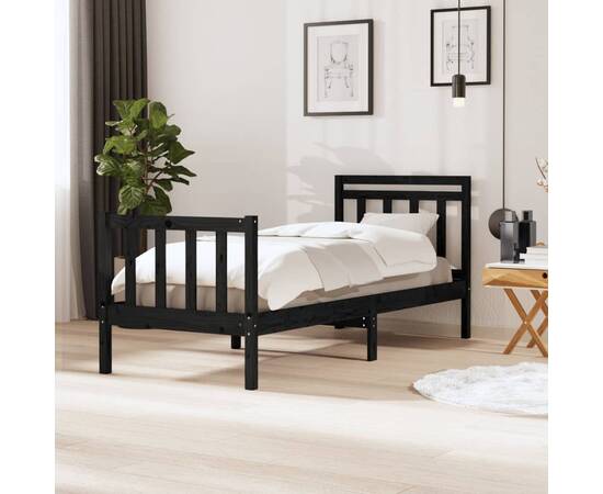 Cadru de pat ,negru, 90x200 cm, lemn masiv