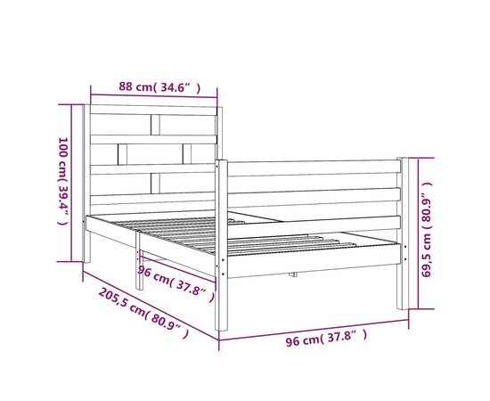 Cadru de pat,gri, 90x200 cm, lemn masiv de pin, 9 image