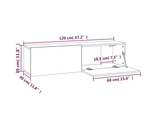 Comodă tv de perete, gri sonoma, 120x30x30 cm, lemn compozit, 8 image