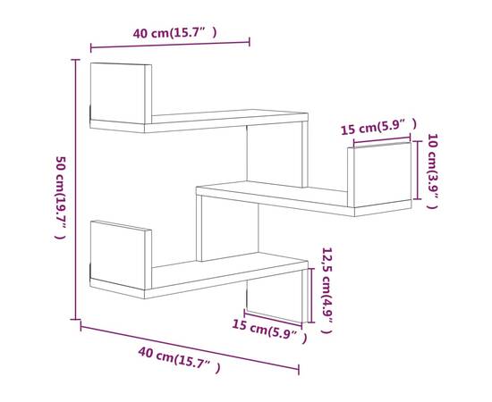 Raft de perete de colț, gri sonoma, 40x40x50 cm, lemn compozit, 8 image