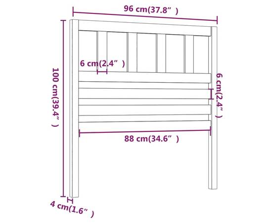 Tăblie de pat, alb, 96x4x100 cm, lemn masiv de pin, 5 image