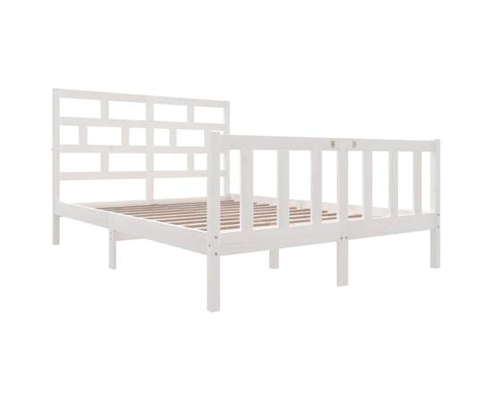 Cadru de pat, alb, 140x200 cm, lemn masiv de pin, 3 image