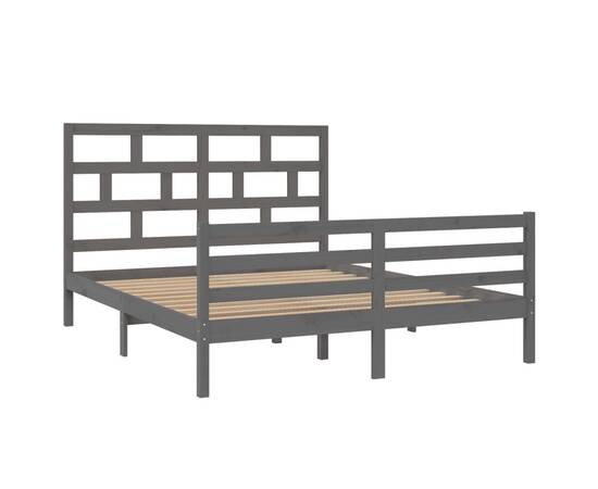 Cadru de pat, gri, 160x200 cm, lemn masiv de pin, 3 image