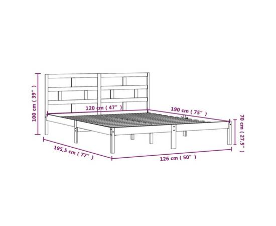 Cadru de pat 4ft small double, alb, 120x190 cm, lemn masiv, 9 image